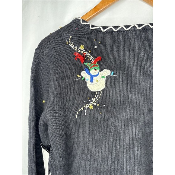 Designer Originals Studio Joy S Christmas Cardigan Sweater Snowman Beaded New - Picture 9 of 9
